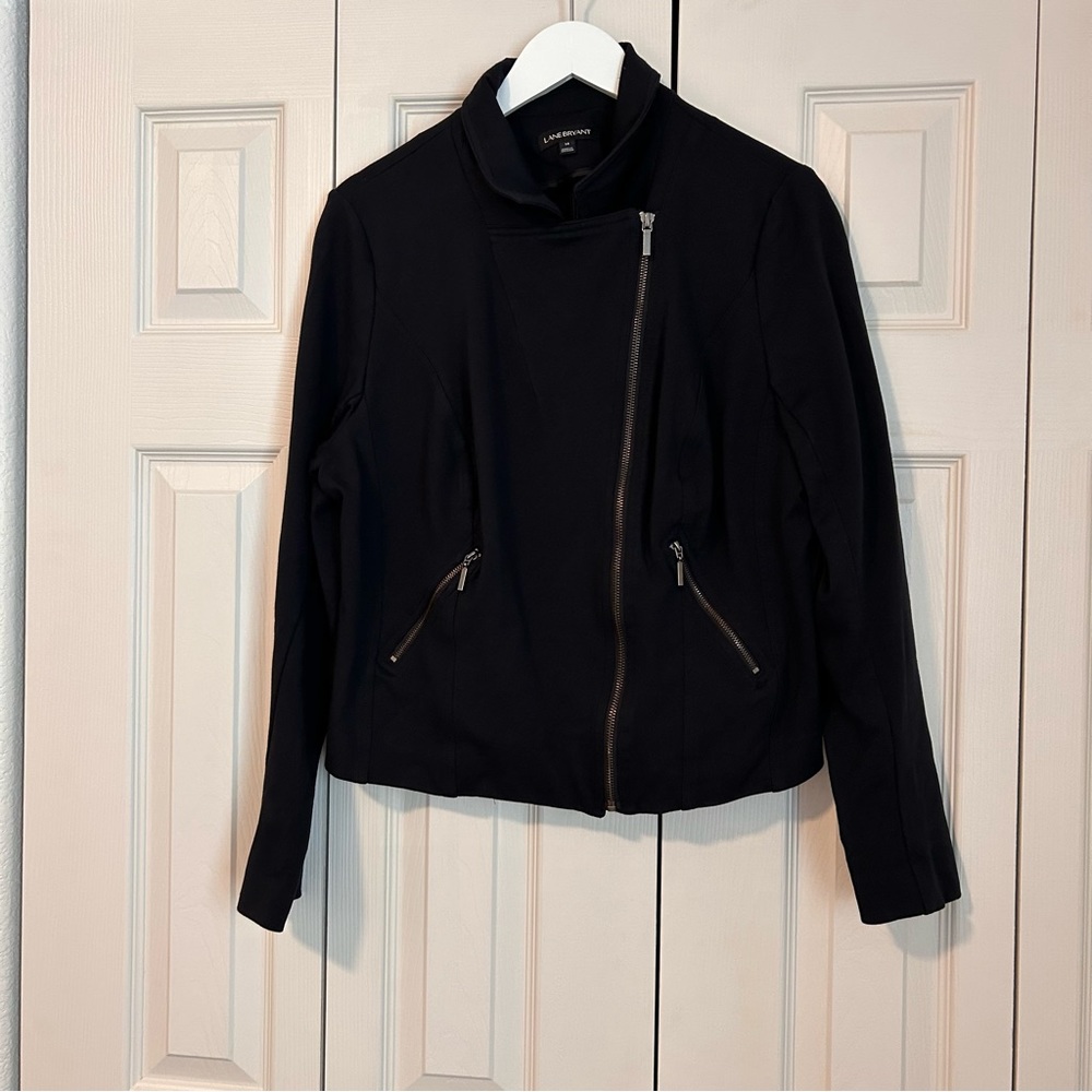 Lane Bryant Black Full Zip Jacket Zippered Pockets Moto Jacket Fall Classic Glam